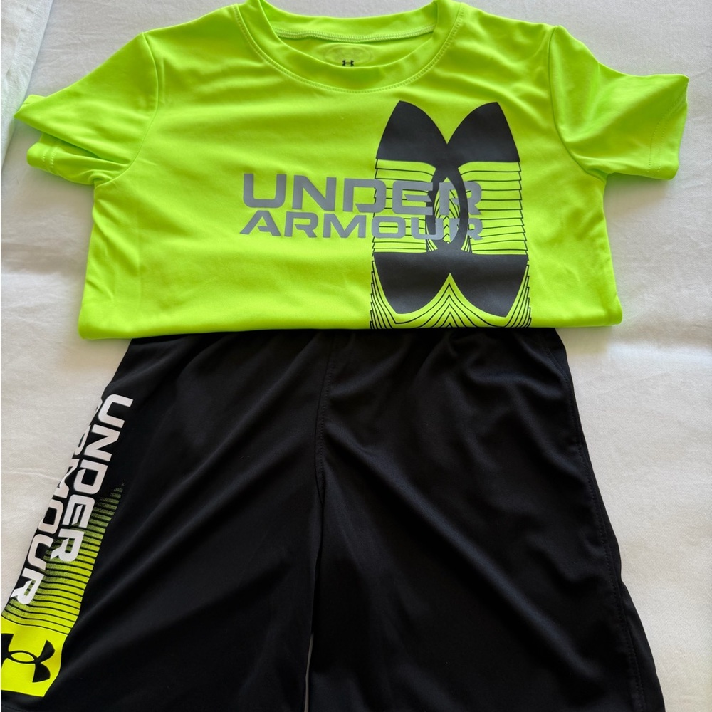 Under Armour Kids' Active Tee - Neon Yellow/Gray/Teal - Picture 2 of 6